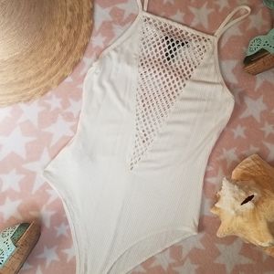 Forever 21 White Bodysuit with Cut Out Design